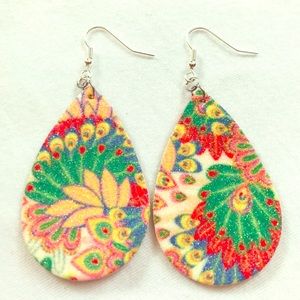 2 for $13 Glitter peacock leather teardrop earring